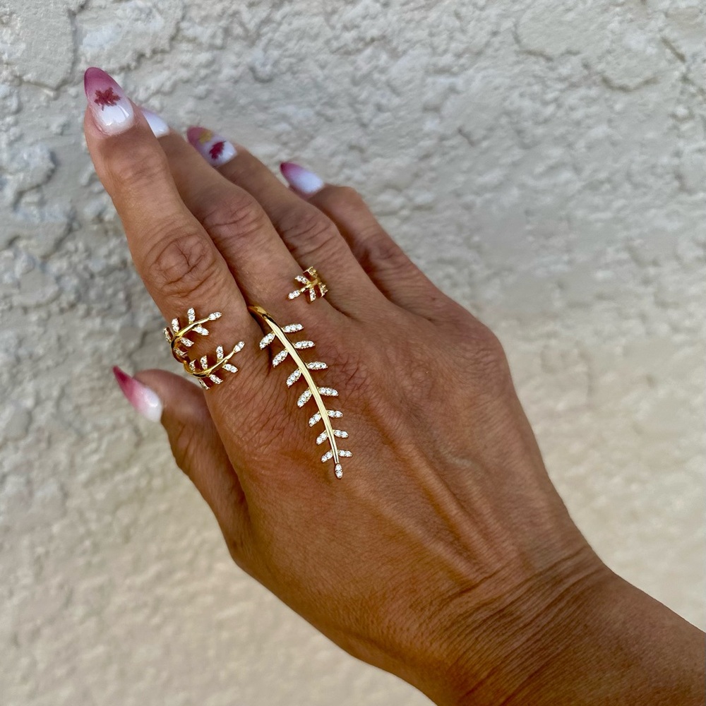 Two-Finger Ring Cascading Leaf With Diamondettes.… - image 2